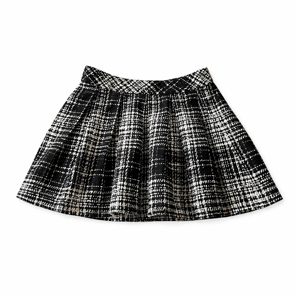 Banana Republic Plaid Tweed Mini Skirt Black White Petite 6P Preppy